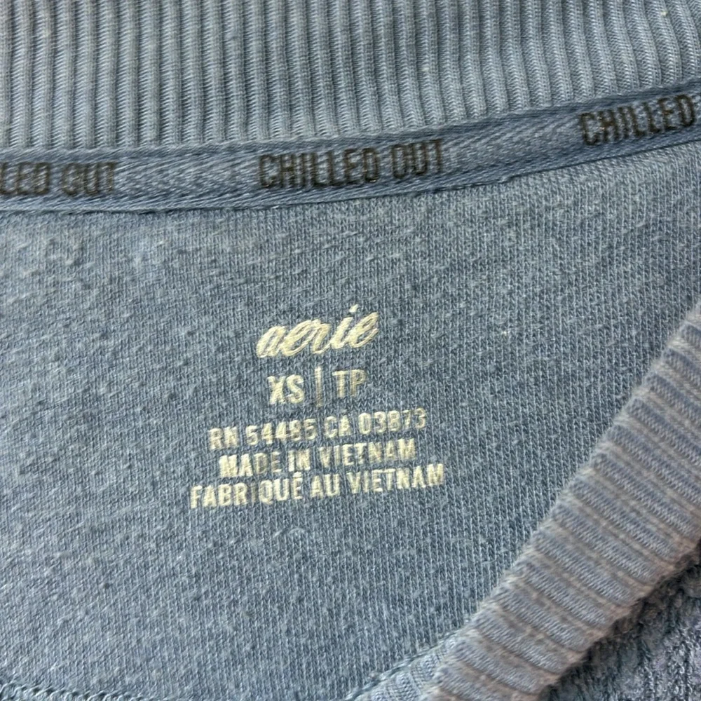 Aerie Cozy Good Vibes Oversized Crewneck Sweatshirt split sides, Blue XS lounge